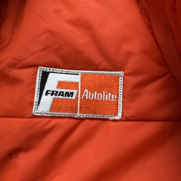 Vintage Weathercaster Jacket Mens Large Red FRAM Autolite Patch Workwear 80s USA - Picture 5 of 8